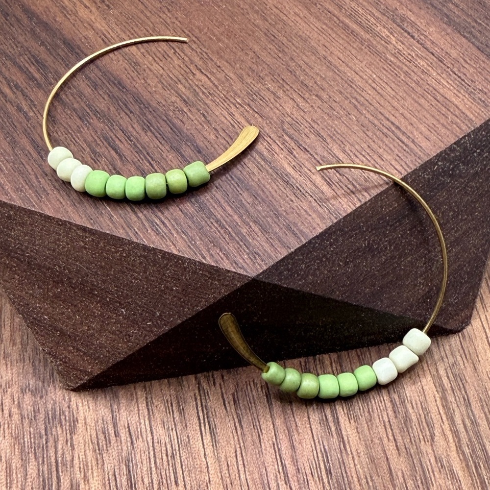 Moss Handmade Matte Glass Bead Hoop Earrings – Modern Boho Arc